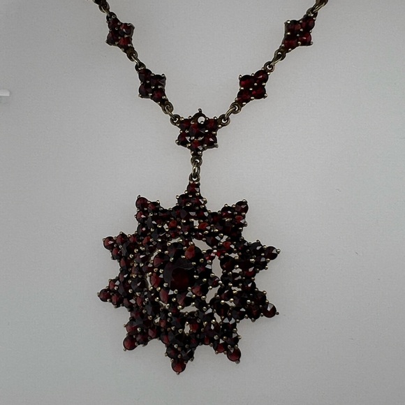 Antique Victorian 800 silver VERMEIL 1940s Garnet Stone Necklace ~RARE - Picture 2 of 8
